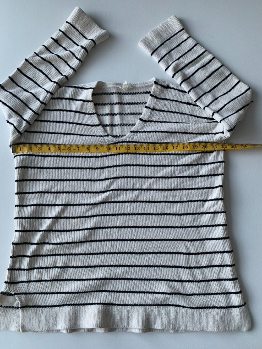 Eileen Fisher Stripped Organic Cotton Sweater Size XS Oversized V neck